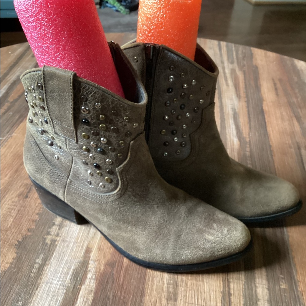 White Mountain Women's 6M Rocky Cowboy Ankle Boots Brown Studded Leather
